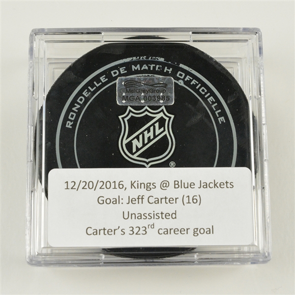 Jeff Carter - Los Angeles Kings - Goal Puck - December 20, 2016 vs. Columbus Blue Jackets (Blue Jackets Logo)