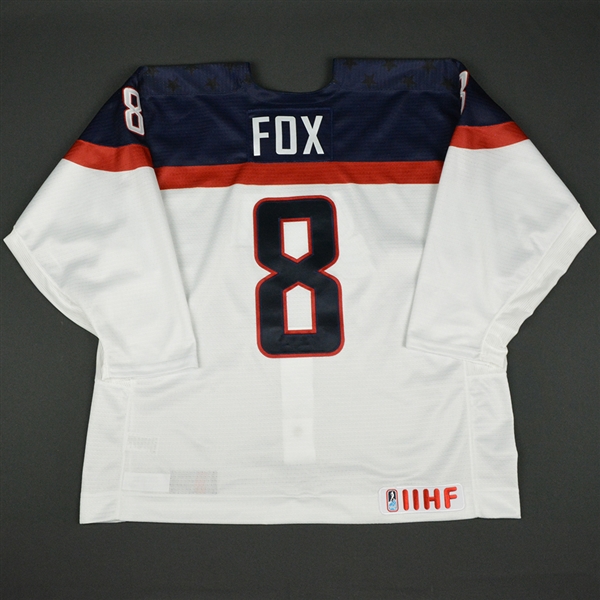 Adam Fox - 2017 U.S. IIHF World Junior Championship - Game-Worn White Jersey