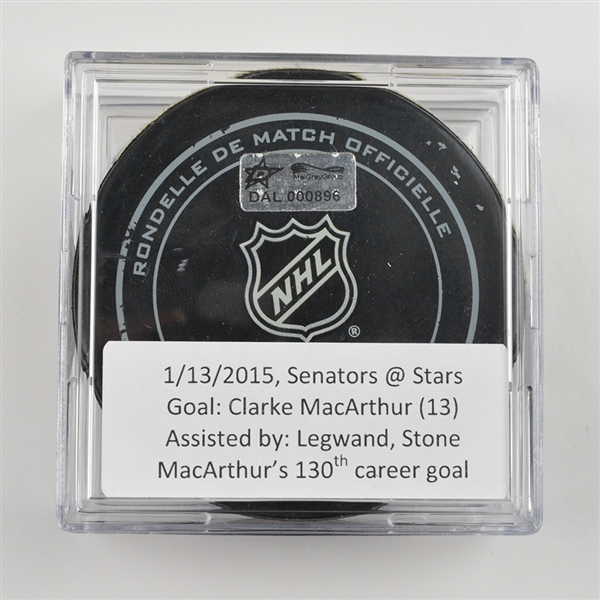 Clarke MacArthur - Ottawa Senators - Goal Puck - January 13, 2015 vs. Dallas Stars (Stars Logo)