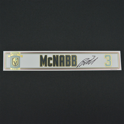 Brayden McNabb - Vegas Golden Knights - 2017-18 Inaugural Game at T-Mobile Arena - Autographed Locker Room Nameplate