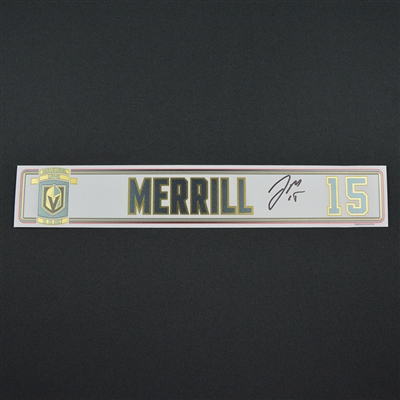 Jon Merrill - Vegas Golden Knights - 2017-18 Inaugural Game at T-Mobile Arena - Autographed Locker Room Nameplate