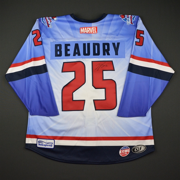 Jeremy Beaudry - Wichita Thunder - 2017-18 MARVEL Super Hero Night - Game-Issued Autographed Jersey
