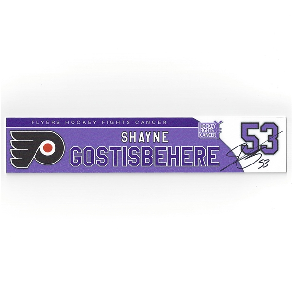 Shayne Gostisbehere - Philadelphia Flyers - 2017 Hockey Fights Cancer - Autographed Locker Room Nameplate