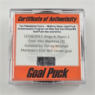 Alec Martinez - Los Angeles Kings - Goal Puck - December 18, 2017 vs. Philadelphia Flyers (Flyers Logo)