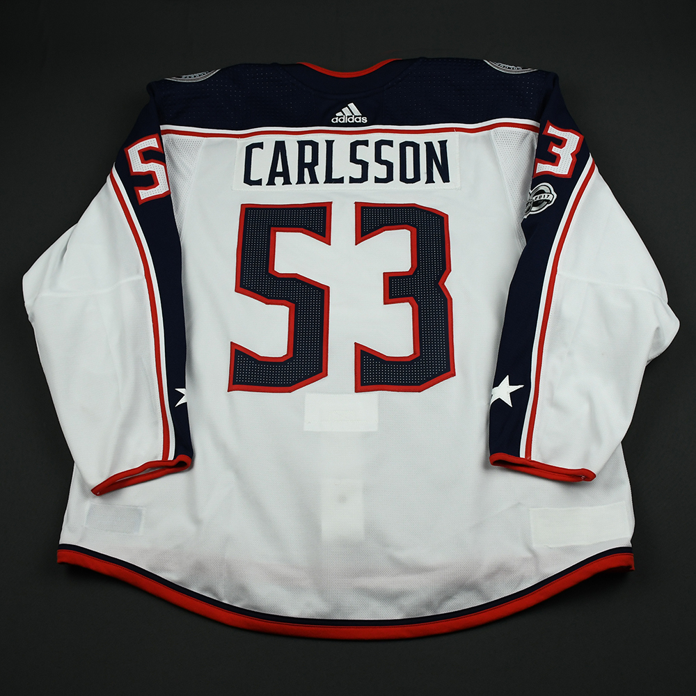 Gabriel Carlsson Columbus Blue Jackets Hockey Fights Cancer Warm-Up Jersey;  With An Autographed Carlsson Hat (unworn) - NHL Auctions
