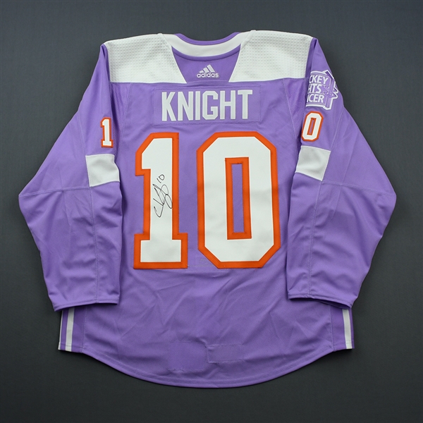 Corban Knight - Philadelphia Flyers - 2018 Hockey Fights Cancer - Warmup-Issued Autographed Jersey