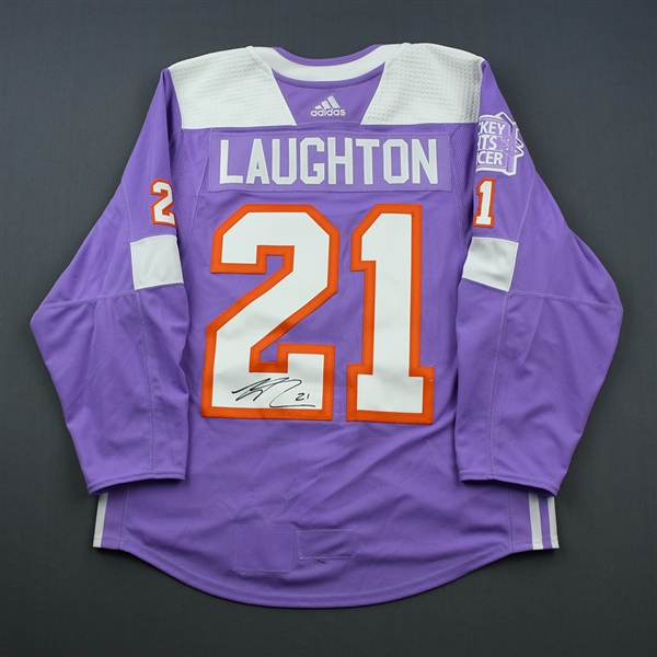 Scott Laughton - Philadelphia Flyers - 2018 Hockey Fights Cancer - Warmup-Worn Autographed Jersey