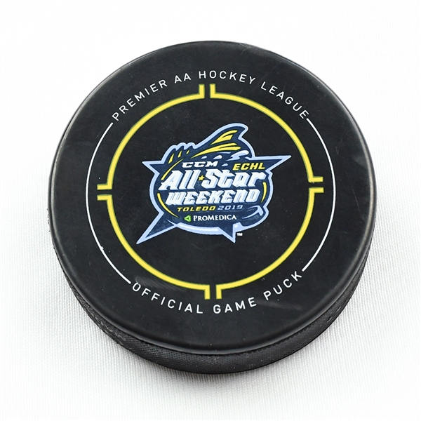 Dylan Sadowy - 2019 CCM/ECHL All-Star Classic - Fins - Goal Puck - Fins 5, Hooks 1 - Game 6 - Goal #6  - MGA21445