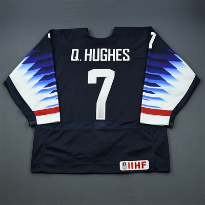 Quinn Hughes - 2019 U.S. IIHF World Junior Championship - Game-Worn Blue w/A Jersey