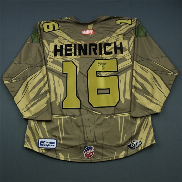 Blake Heinrich - Rapid City - 2018-19 MARVEL Super Hero Night - Game-Worn Autographed Jersey and Socks 