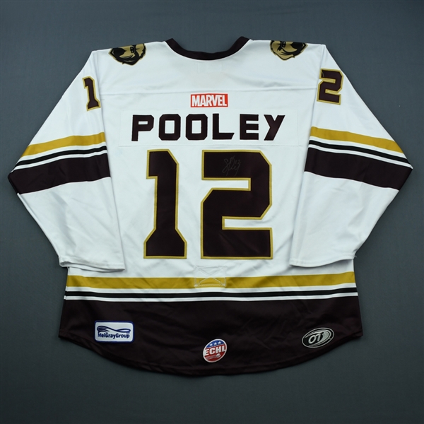 Scott Pooley - NewFoundland Growlers - 2018-19 MARVEL Super Hero Night - Game-Worn Autographed Jersey and Socks 