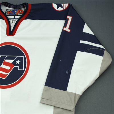 Lot Detail - Trevor Zegras - 2019 U.S. NTDP U-18 - Military Appreciation  '98 Throwback Salute To Heroes Game-Worn Autographed Jersey