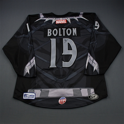 Jake Bolton - Black Panther - 2018-19 MARVEL Super Hero Night - Game-Worn Autographed Jersey and Socks