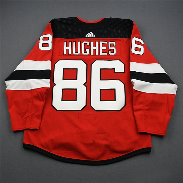 Jack Hughes - Game-Worn Jersey - 2019-20 - Red Set 1 - NHL Debut - Warmup Only - S04025