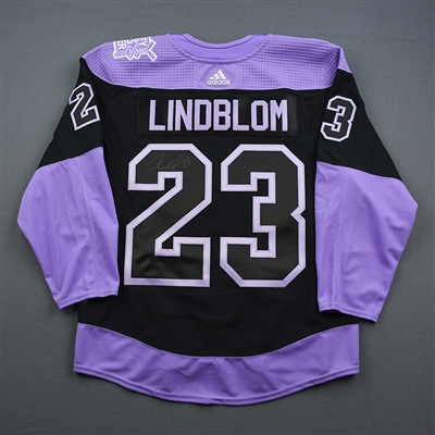 Oskar Lindblom - Warmup-Worn Hockey Fights Cancer Autographed Jersey - November 25, 2019