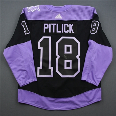 Tyler Pitlick - Warmup-Worn Hockey Fights Cancer Autographed Jersey - November 25, 2019