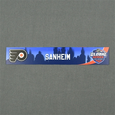 Travis Sanheim - 2019 NHL Global Series Locker Room Nameplate Game-Issued
