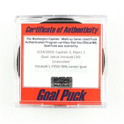 Jakub Voracek - Philadelphia Flyers - Goal Puck - March 24, 2019 vs. Washington Capitals (Capitals Logo)