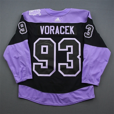 Jakub Voracek - Warmup-Worn Hockey Fights Cancer Autographed Jersey w/A - Nov. 25, 2019 & Dec. 17, 2019
