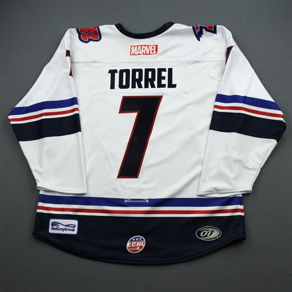 Gage Torrel - Captain America - 2019-20 MARVEL Super Hero Night - Game-Issued Jersey 