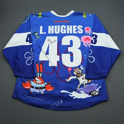 Luke Hughes - 2020 U.S. National Under-17 Development Team - Spongebob Square Pants Game-Worn Autographed Jersey