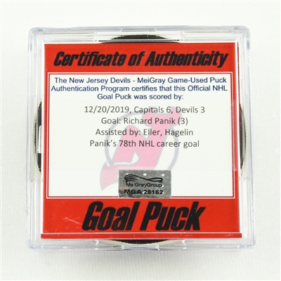 Richard Panik - Washington Capitals - Goal Puck - December 20, 2019 vs. New Jersey Devils (Devils Logo)