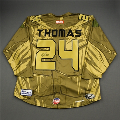 Kyle Thomas - Groot - 2019-20 MARVEL Super Hero Night - Game-Worn Autographed Jersey w/A & Socks 
