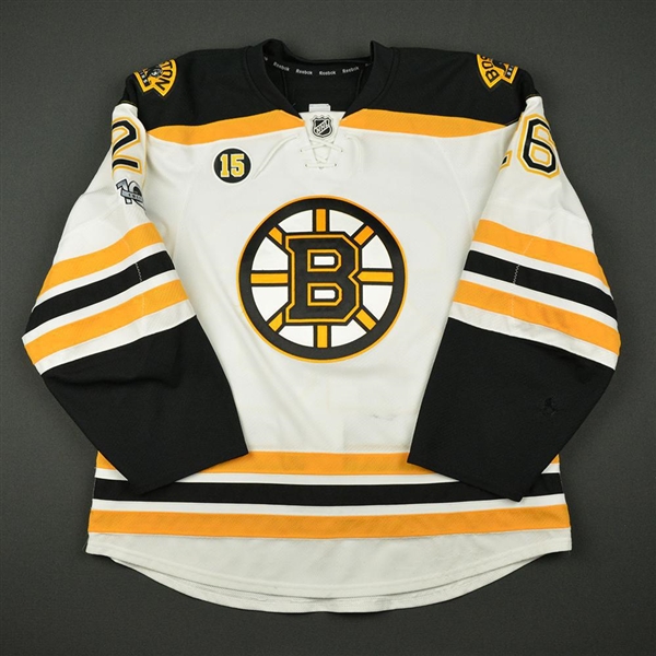 John-Michael Liles - Boston Bruins - White Set 2 w/ NHL Centennial & Milt Schmidt Memorial Patches