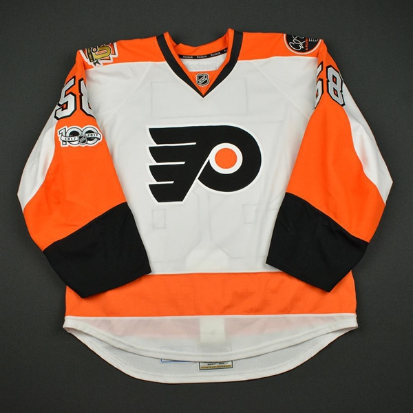 Taylor Leier - Philadelphia Flyers - White Set 3 w/ NHL Centennial, Flyers 50th Anniversary & Ed Snider Patches - Game-Issued (GI)