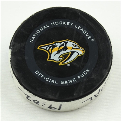 Filip Forsberg - Goal Puck - vs. Coyotes (Predators Logo) - 2020 Western Conference Qualifying Round - Game 1