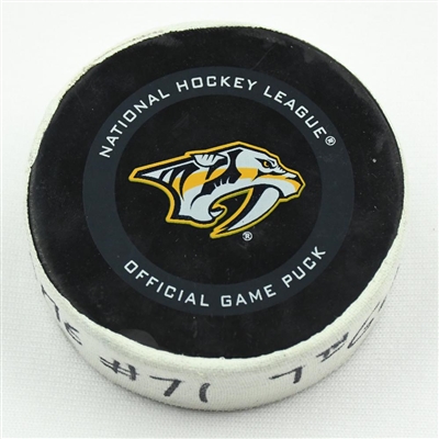 Filip Forsberg - Goal Puck - vs. Coyotes (Predators Logo) - 2020 Western Conference Qualifying Round - Game 1