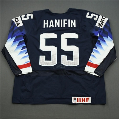Noah Hanifin - 2019 U.S. IIHF World Championship - Game-Worn Blue Jersey