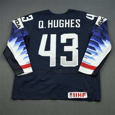 Quinn Hughes - 2019 U.S. IIHF World Championship - Game-Worn Blue Jersey