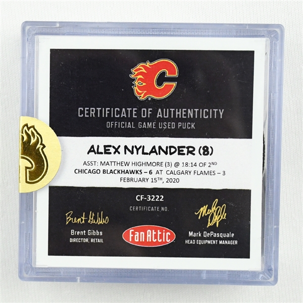 Alex Nylander - Blackhawks - Goal Puck - February 15, 2020 vs. Calgary Flames (Flames Logo)