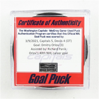 Dmitry Orlov -  Washington Capitals - Goal Puck - March 9, 2021 vs. New Jersey Devils (Capitals Logo)