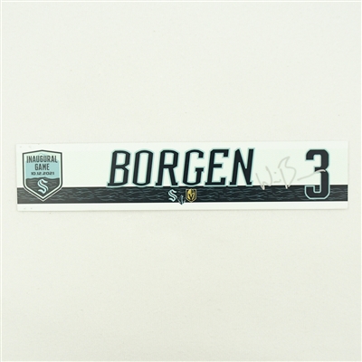 Will Borgen - Seattle Kraken - Inaugural Game - Autographed Locker Room Nameplate