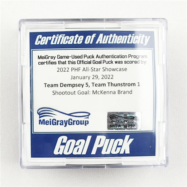 McKenna Brand - Team Dempsey - Goal Puck - 2022 PHF All-Star Showcase - January 29, 2022 vs. Team Thunstrom