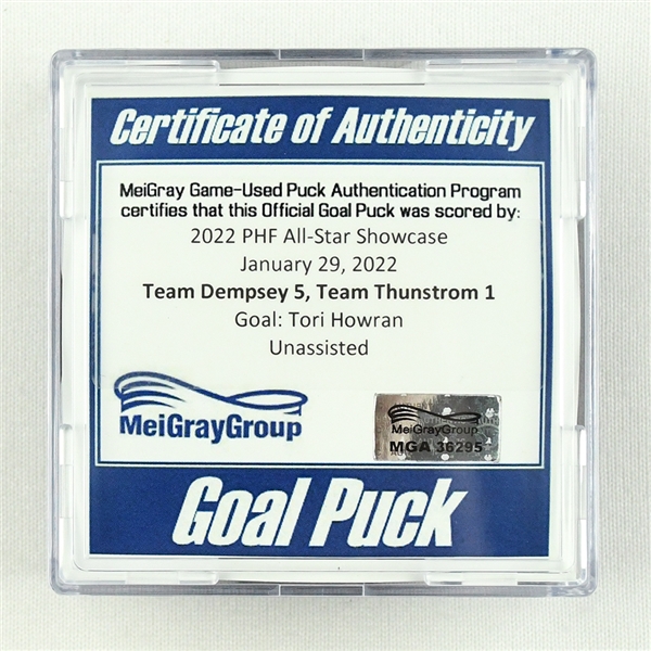 Tori Howran - Team Dempsey - Goal Puck - 2022 PHF All-Star Showcase - January 29, 2022 vs. Team Thunstrom