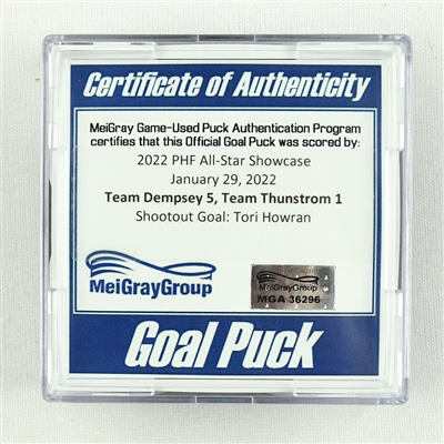 Tori Howran - Team Dempsey - Goal Puck - 2022 PHF All-Star Showcase - January 29, 2022 vs. Team Thunstrom - Showcase-Winning Goal