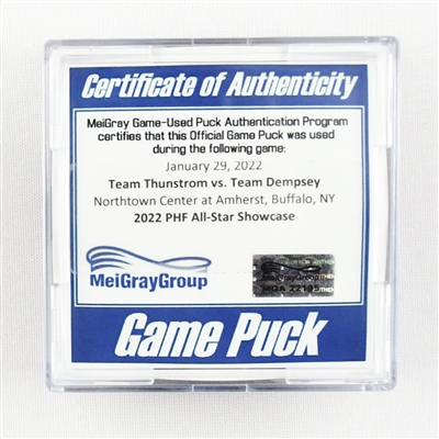 2022 PHF All-Star Showcase - Game Puck - Team Thunstrom vs. Team Dempsey - January 29, 2022