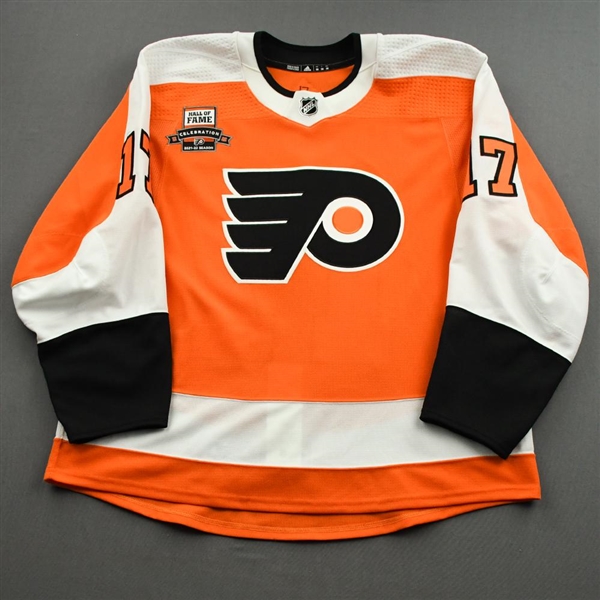 Zack MacEwen - "HOLMGREN" Warmup Jersey w/Flyers Hall Of Fame Patch