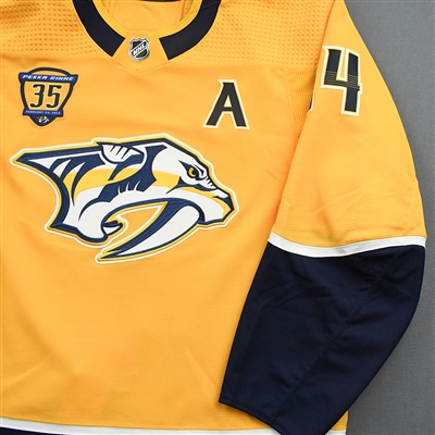 Mattias Ekholm - Game-Worn Jersey w/A, w/ Pekka Rinne #35 Retirement Night Patch - February 24, 2022