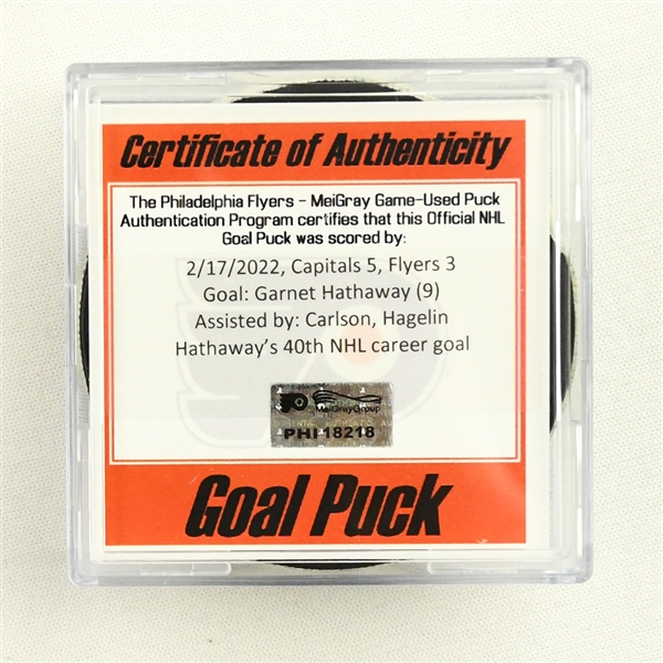 Garnet Hathaway - Washington Capitals - Goal Puck - February 17, 2022 vs. Philadelphia Flyers (Flyers Logo)