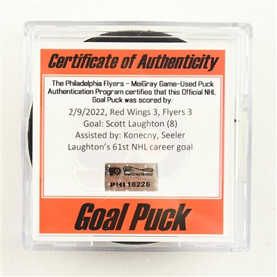 Scott Laughton - Philadelphia Flyers - Goal Puck - February 9, 2022 vs. Detroit Red Wings(Flyers Logo)