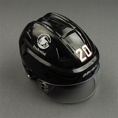 Michael McLeod - Game-Worn Black Third Bauer Helmet w/ Bauer Shield - 2021-22 NHL Season