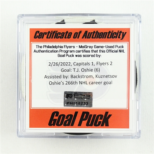 T.J. Oshie - Washington Capitals - Goal Puck - February 26, 2022 vs. Philadelphia Flyers (Flyers Logo)