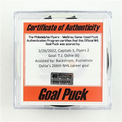 T.J. Oshie - Washington Capitals - Goal Puck - February 26, 2022 vs. Philadelphia Flyers (Flyers Logo)