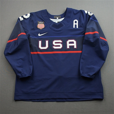 Lee Stecklein - Game-Worn Womens 2022 Olympic Winter Games, Beijing Jersey w/A - February 5, 2022 vs. Russian Olympic Committee & February 14, 2022 vs. Finland in Semifinals
