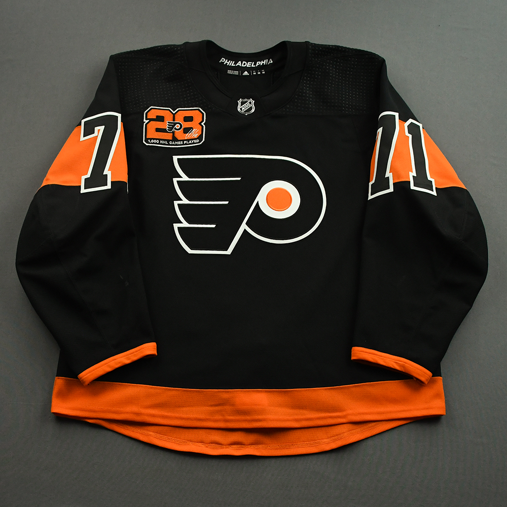 Max Willman's game-used warmup jersey from Claude Giroux's 1000th and final  game as a Flyer 🧡 : r/hockeyjerseys