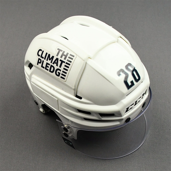 Carson Soucy - Game-Worn White CCM Helmet - 2021-22 NHL Season